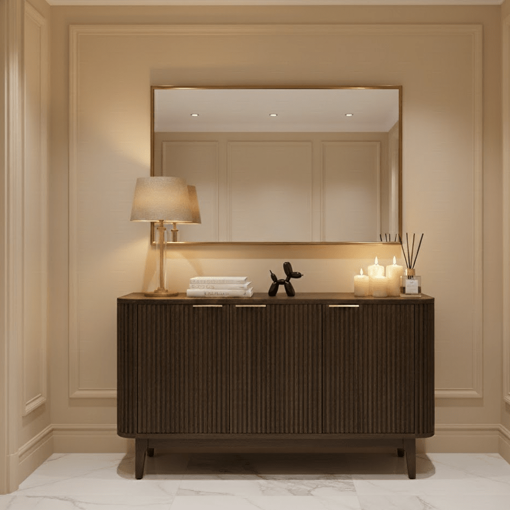 Felicity Dark Brown Ribbed Oak 3 Door Sideboard Furniture
