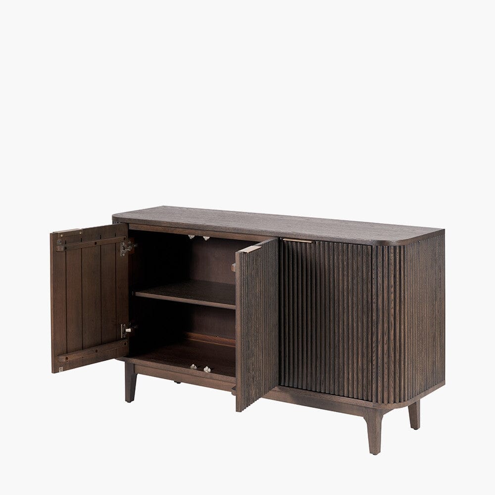 Felicity Dark Brown Ribbed Oak 3 Door Sideboard Furniture