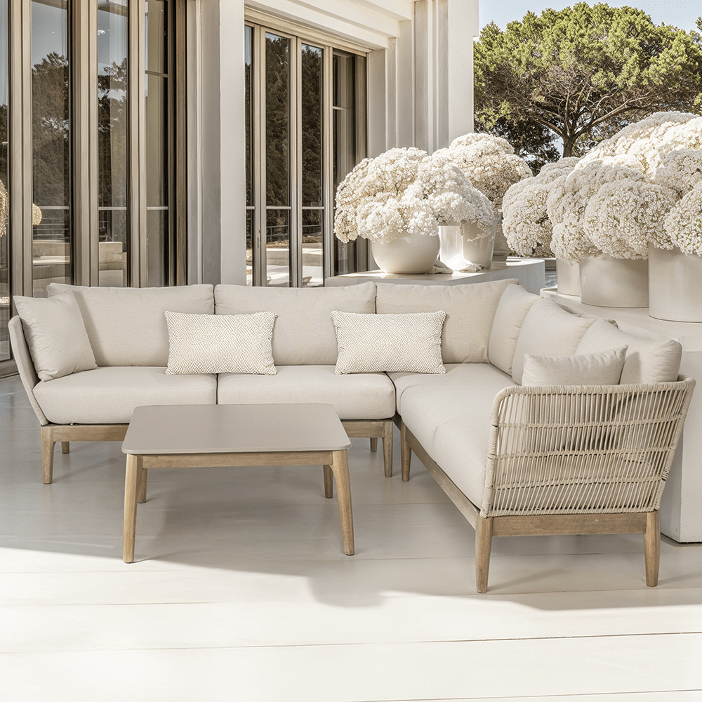 Felix Beige Outdoor Corner Sofa Rope Weave Seating Set – Rowen Homes