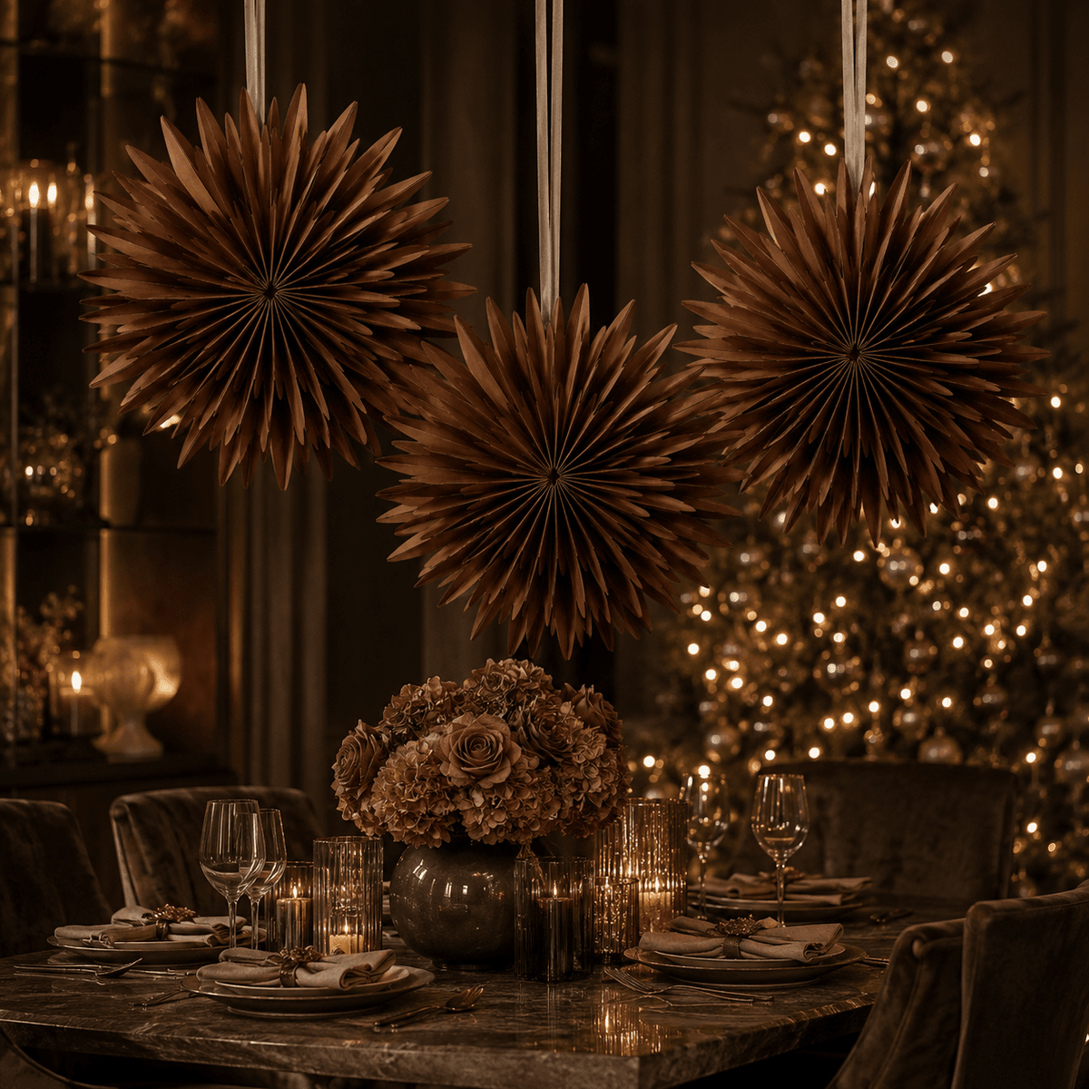 Festive Chocolate Brown Decorative Hanging Paper Snowflake - 60cm Accessories