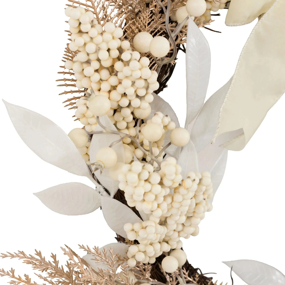 Festive White Berry Christmas Wreath with Cream Bow Accessories