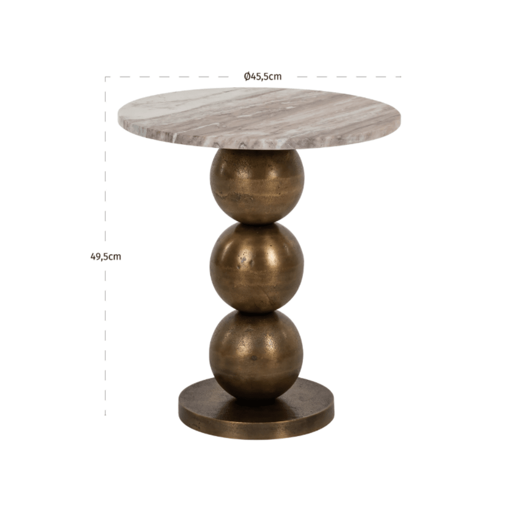 Fioelle Brass Side Table with Beige Marble Top Furniture
