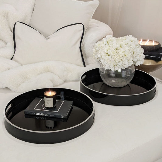 Fleur Black & White Decorative Round Trays - Set of 2 Accessories