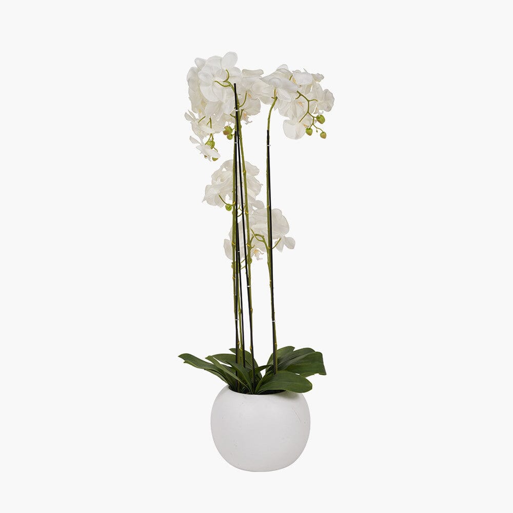 Floor Standing White Faux Potted Orchid Decorative Floral Accessories