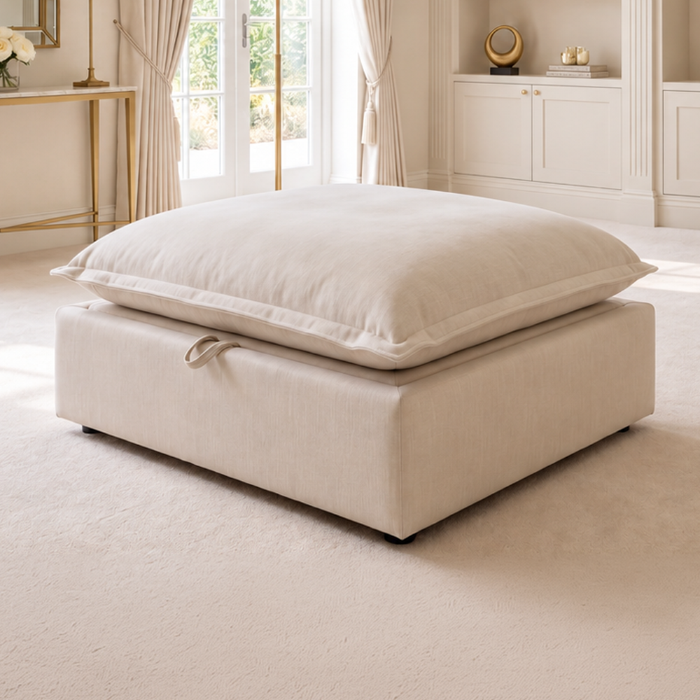 Mallow Coastal Weave Linen Storage Footstool