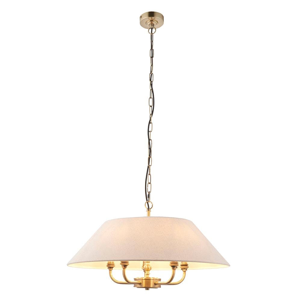Francesca Gold 5 Light Pendant Ceiling Light with Linen Shade Lighting