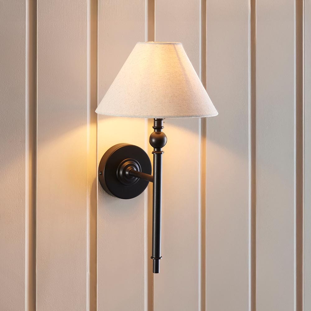 Francesca Matt Black Wall Light with Linen Shade Lighting