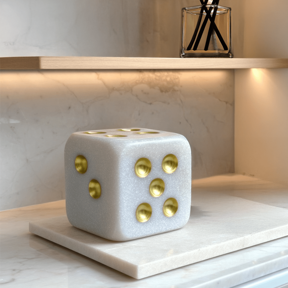 Gabrielle Medium Stone & Gold Decorative Dice Ornament Accessories