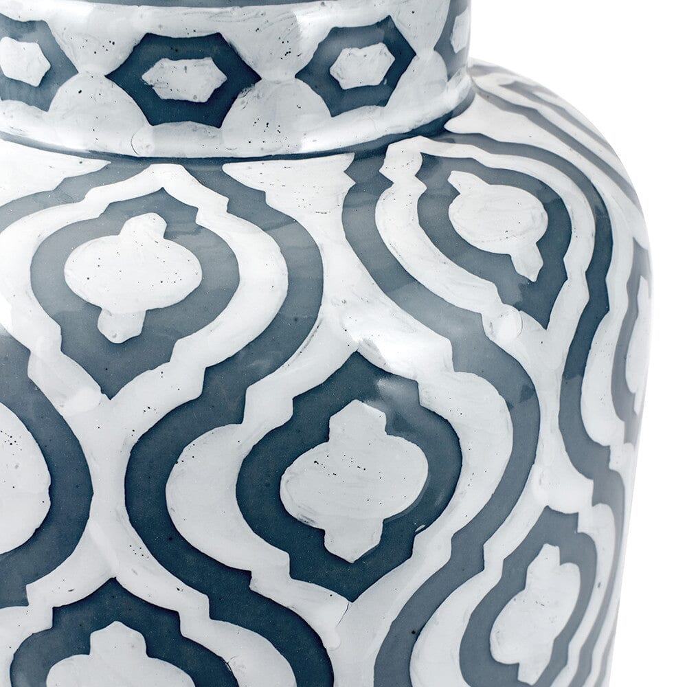 Gatsby Grey & White Patterned Ceramic Table Lamp with White Shade Lighting
