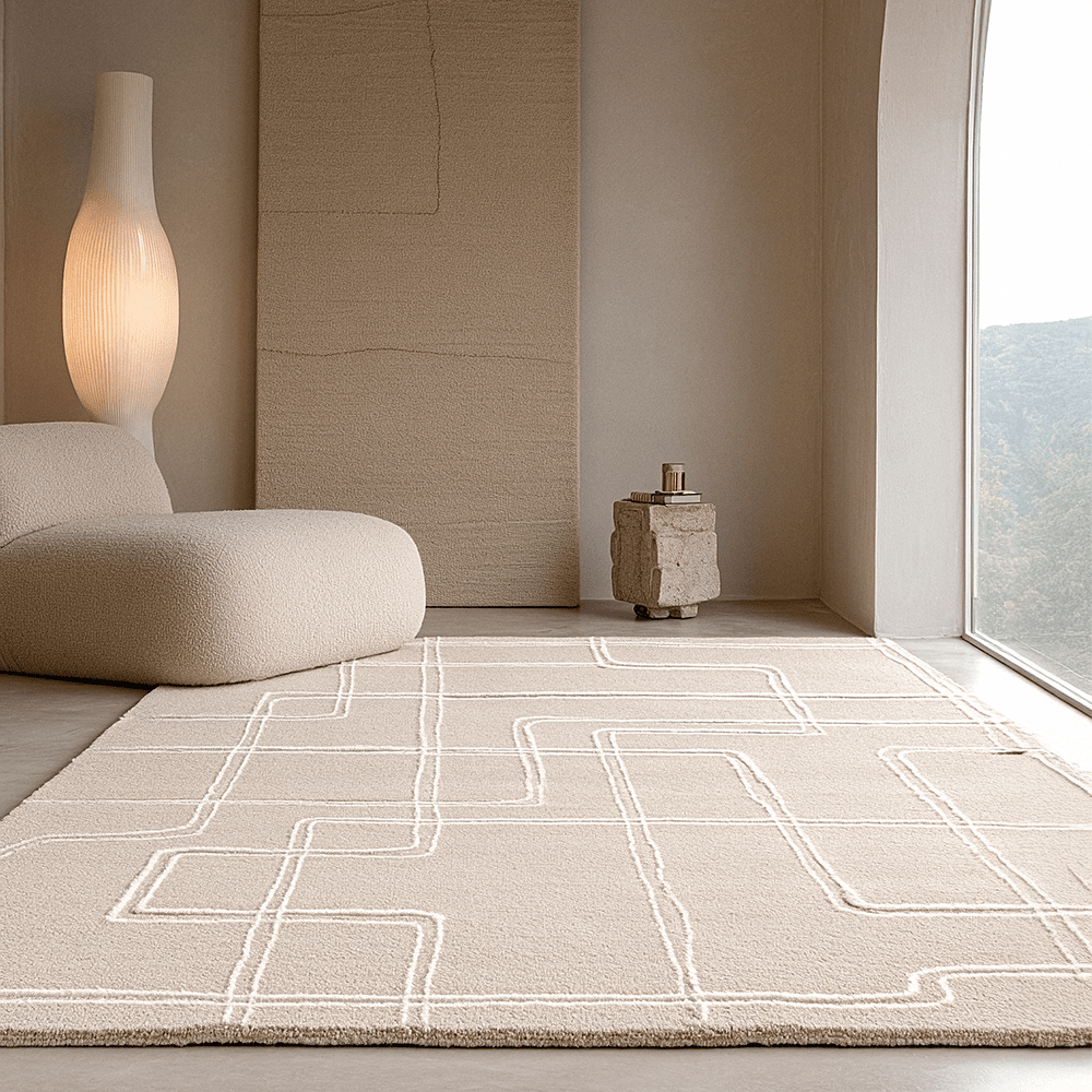 Geneva Sand Wool Linear Patterned Rug Textiles