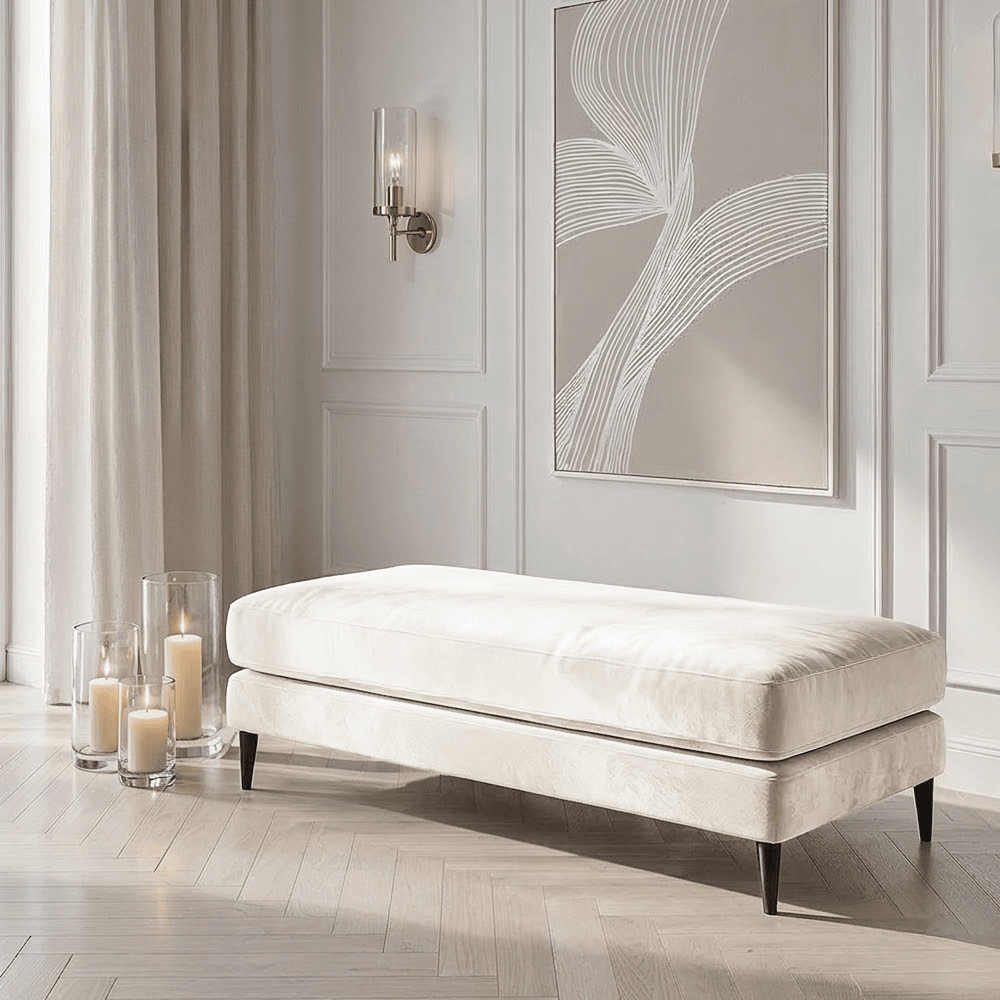 Genevieve Cream Velvet Medium Footstool Sofa