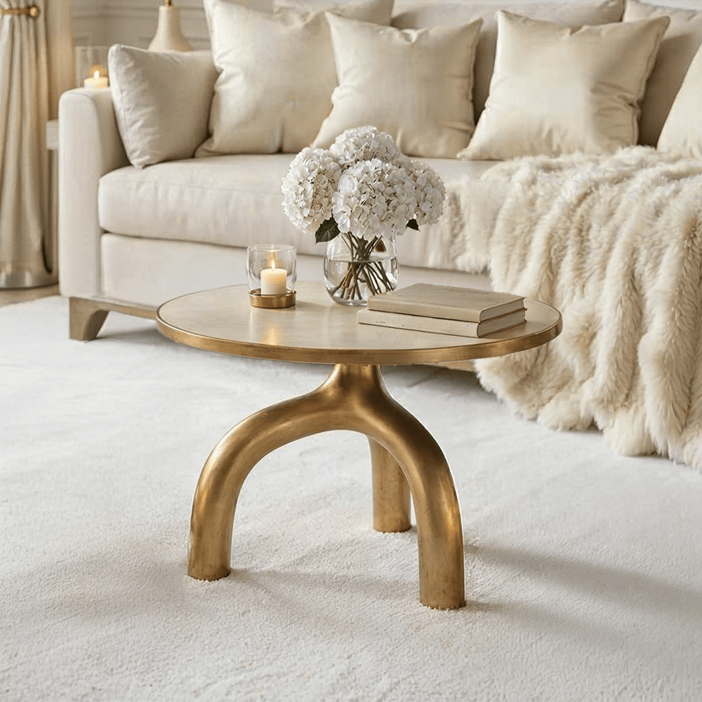 Ginza Gold & Cream Round Coffee Table Furniture