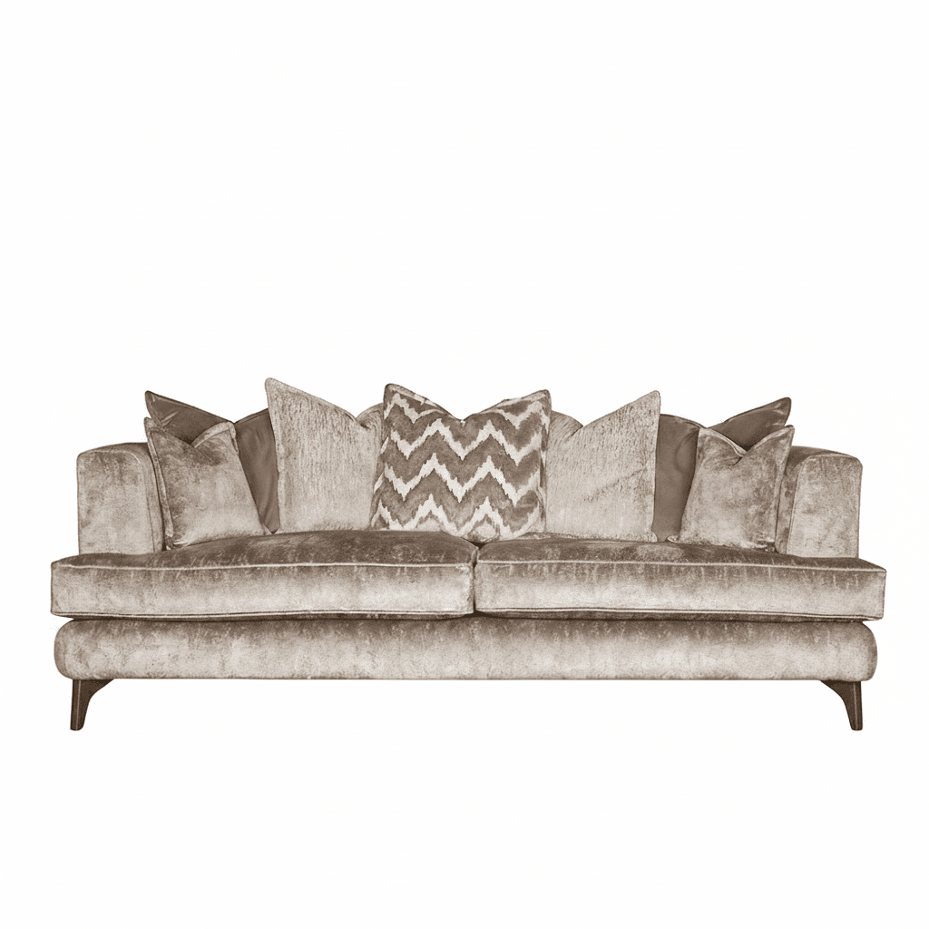 Gisele Mink Textured Chenille Pillowback Sofa Range with Walnut Legs Sofa