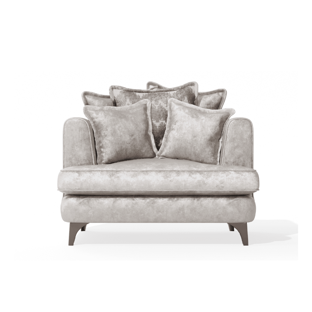 Gisele Oyster & Taupe Textured Chenille Pillowback Sofa Range with Walnut Legs Sofa Love Seat