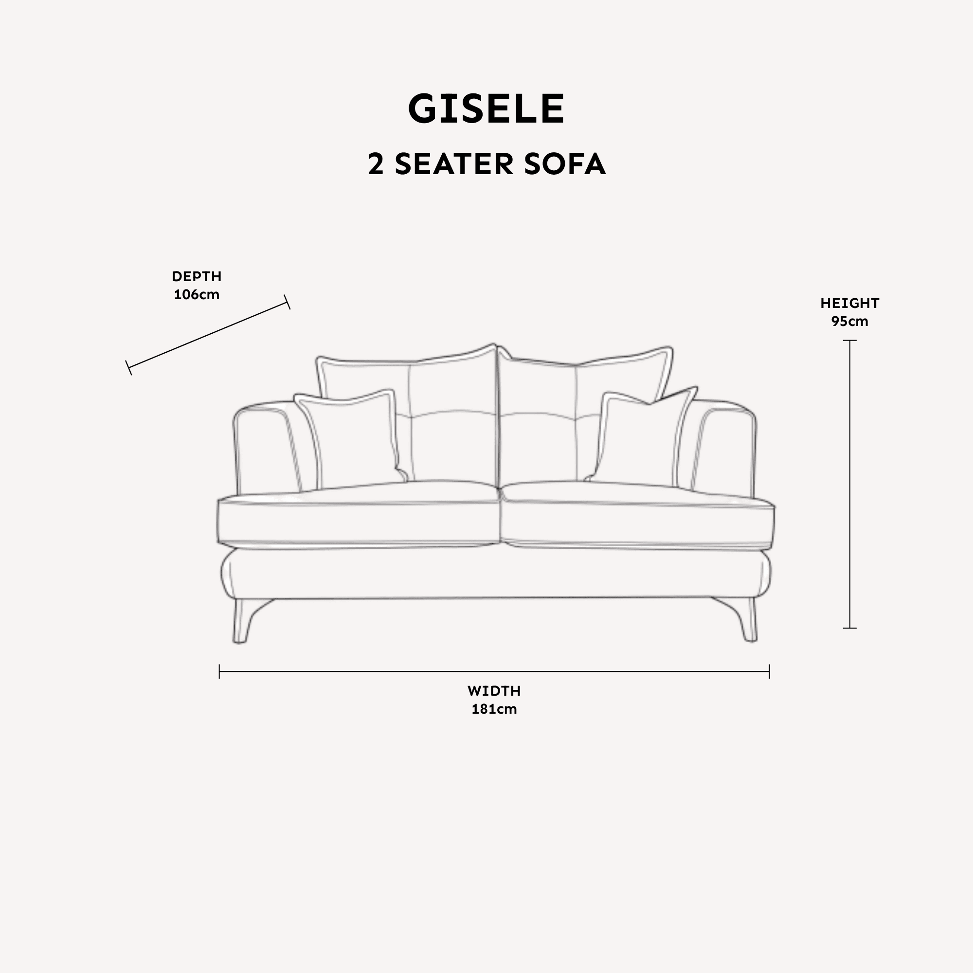 Gisele Oyster & Taupe Textured Chenille Sofa Range with Walnut Legs 2 Seater Sofa