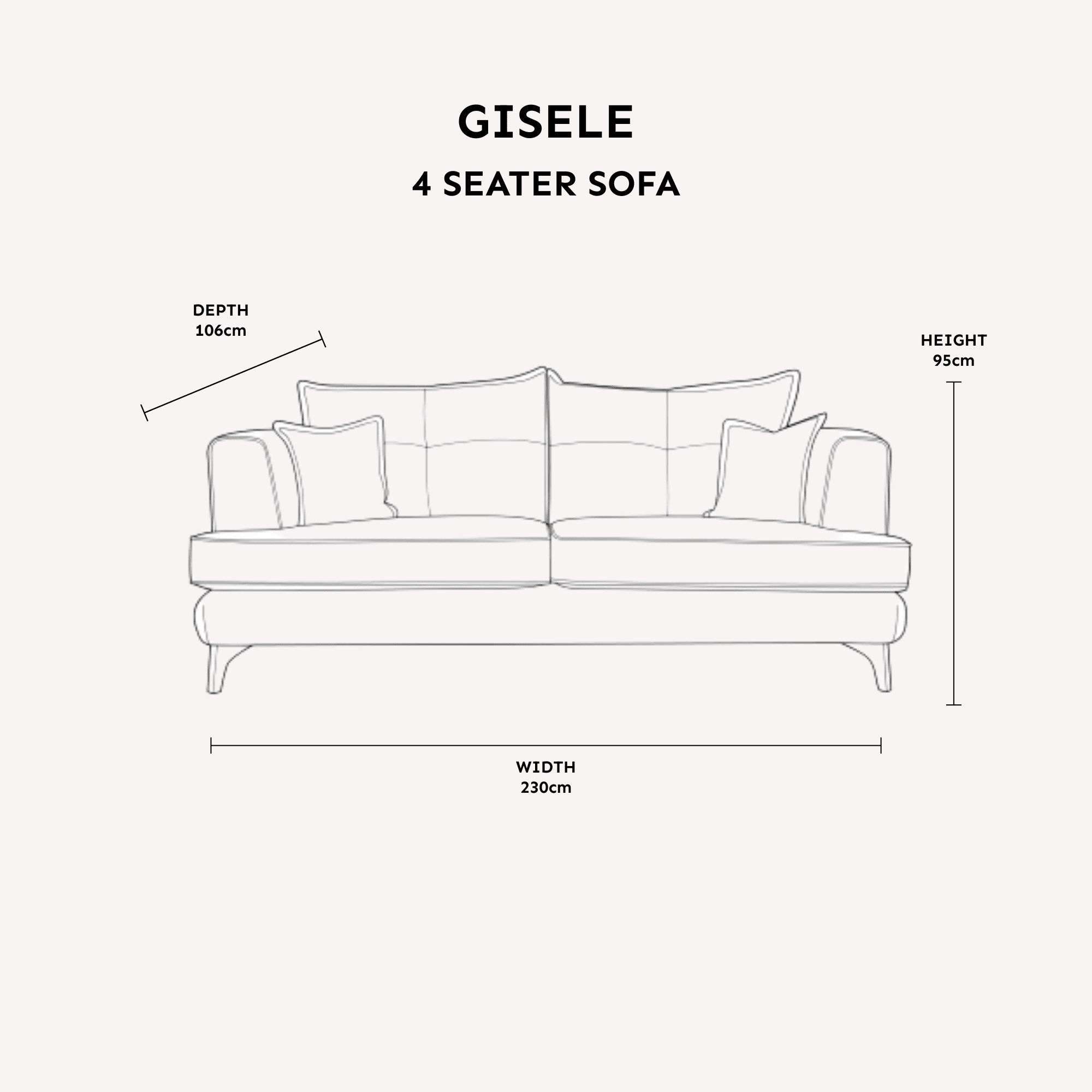 Gisele Oyster & Taupe Textured Chenille Sofa Range with Walnut Legs 4 Seater Sofa