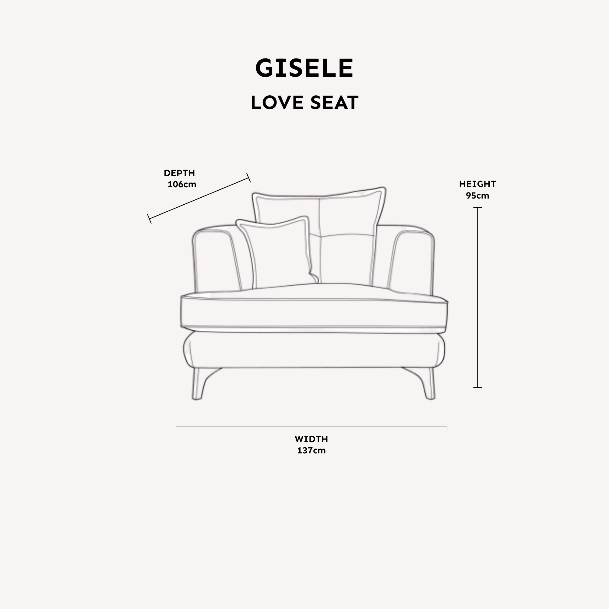 Gisele Oyster & Taupe Textured Chenille Sofa Range with Walnut Legs Love Seat