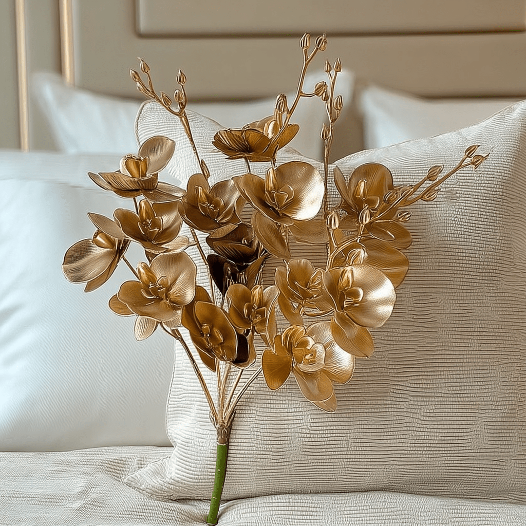 Gold Faux Orchid Single Stem Floral Accessories