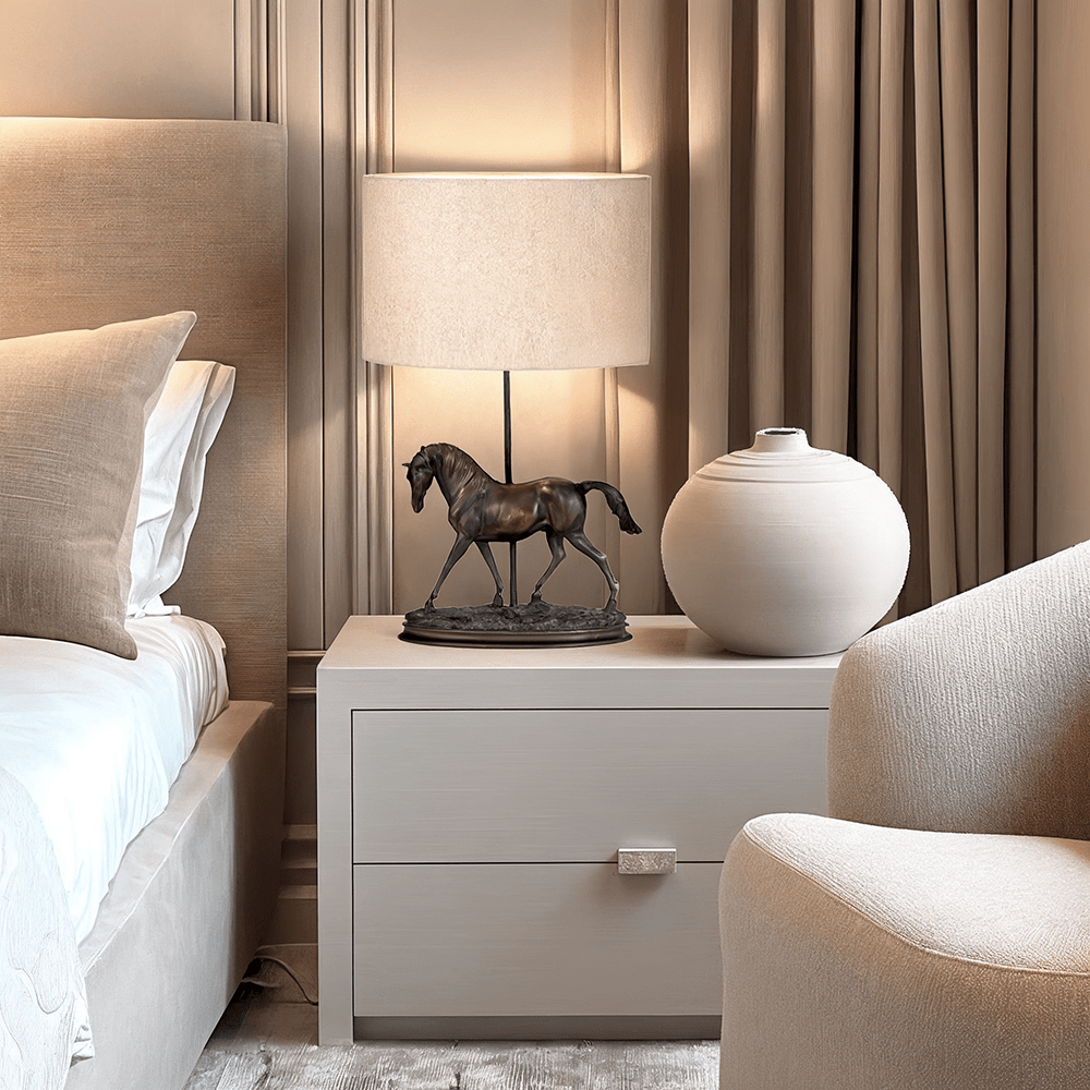 Greenwich Bronze Horse Decorative Table Lamp with Oval Shade Lighting