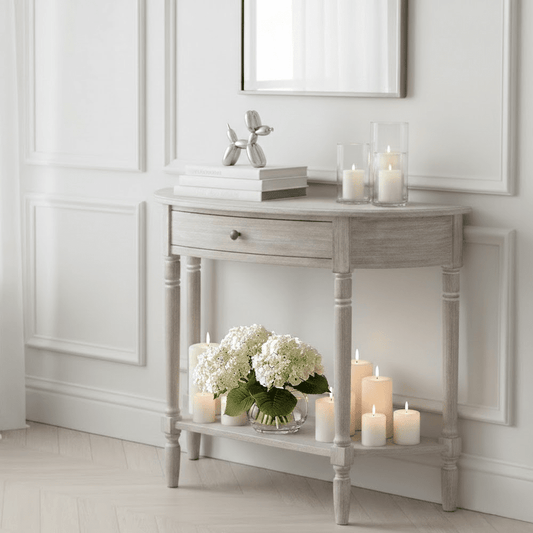 Greta Lightwash Wood Half Moon Console Table Furniture