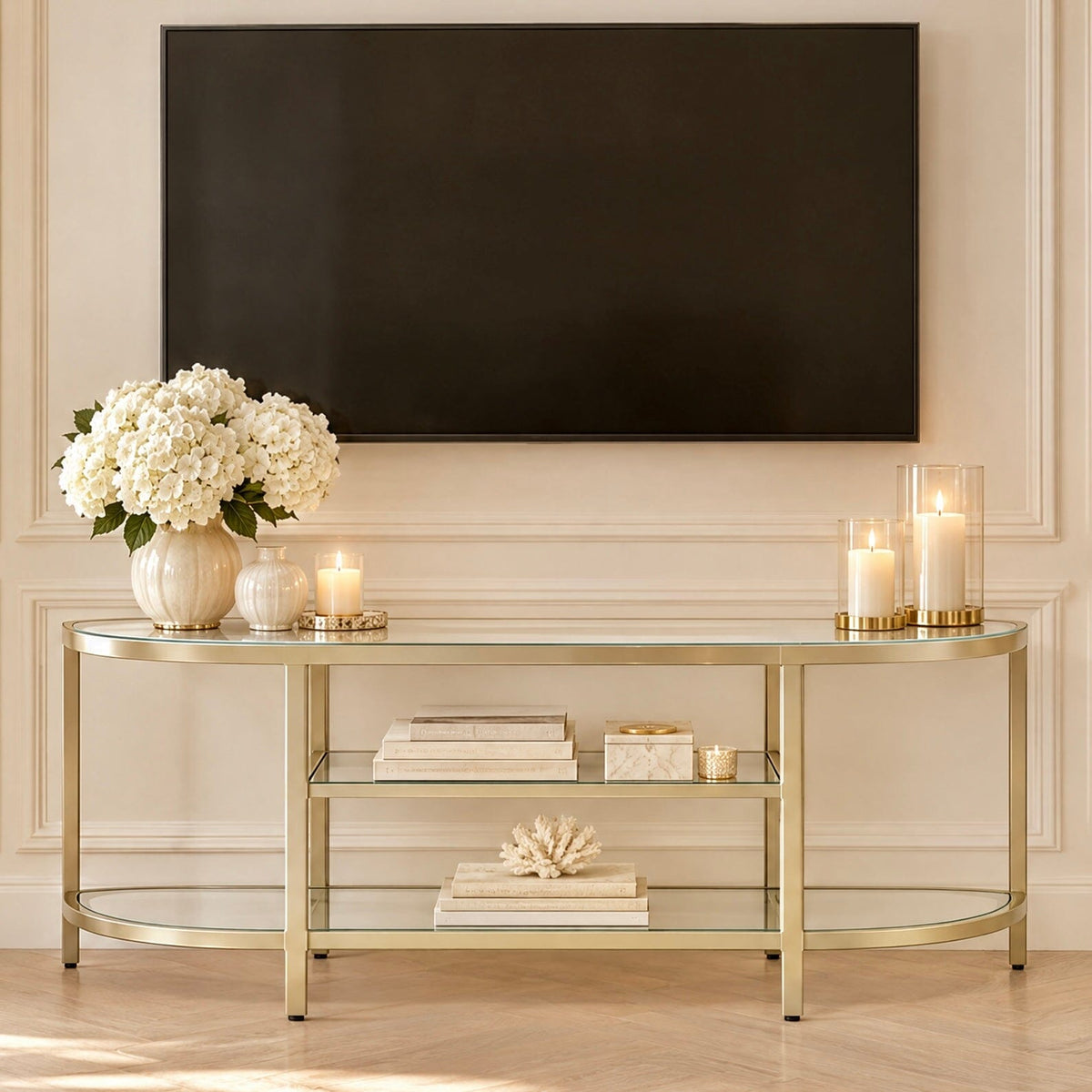 Hamilton Champagne Metal TV Unit Furniture