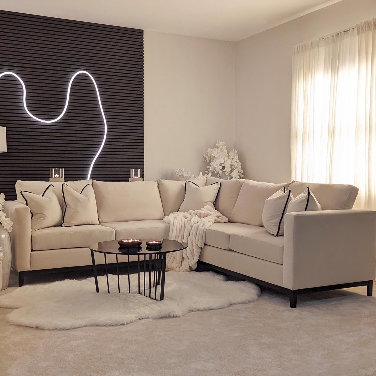 Harmony Cream Velvet Sofa Range With Black Wooden Plinth – Rowen Homes