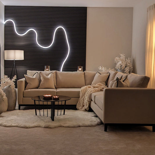 Harmony Cream Velvet Sofa Range With Black Wooden Plinth MTO Sofa