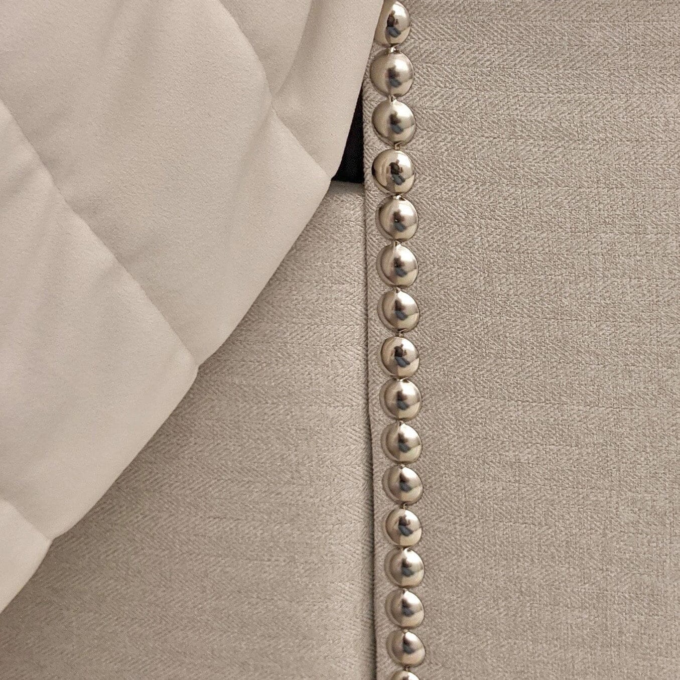 Harper Classic Luxury Grey Tweed Buttoned Silver Stud Wing Chunky Ottoman Storage Bed Beds and Headboards