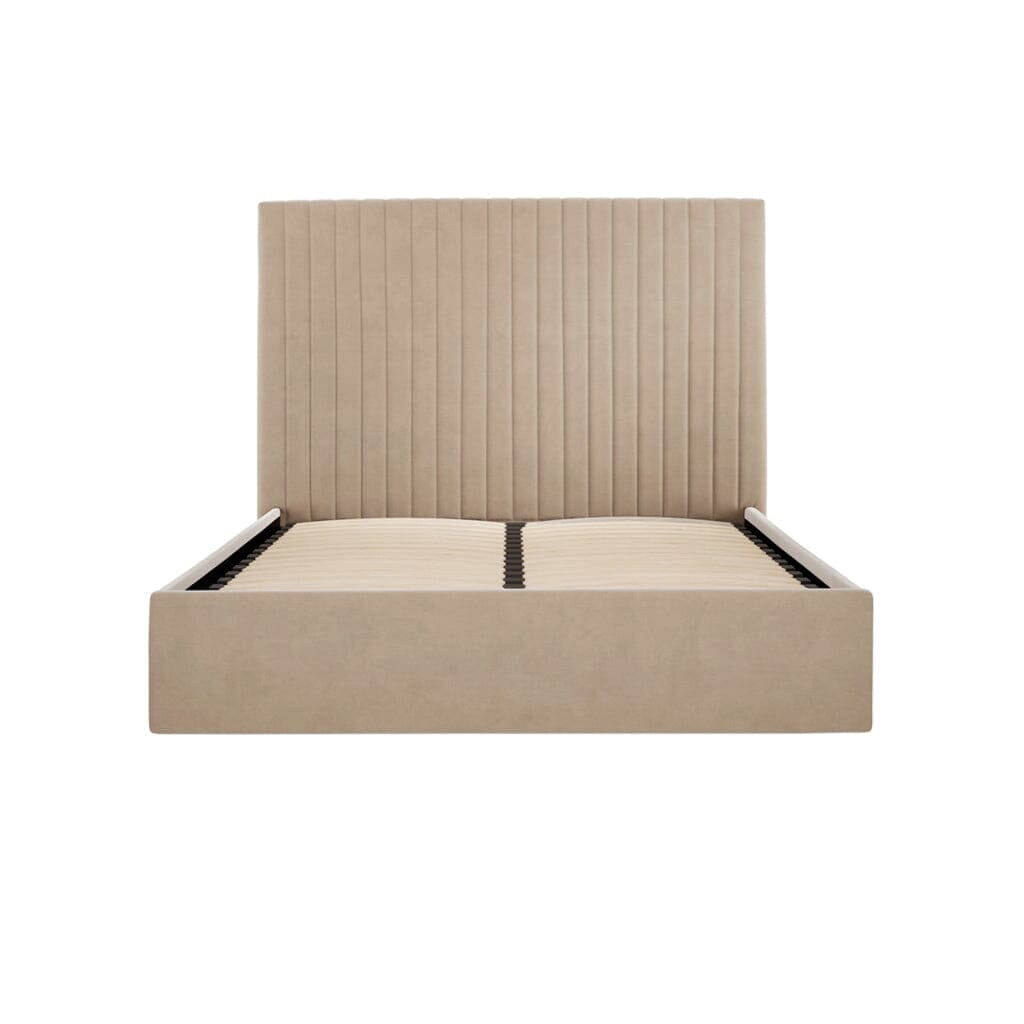 Harriet Beige Velvet Channelled Ottoman Bed Beds and Headboards