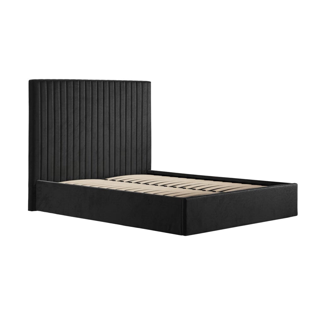 Harriet Tall Black Velvet Channelled Ottoman Bed Beds and Headboards