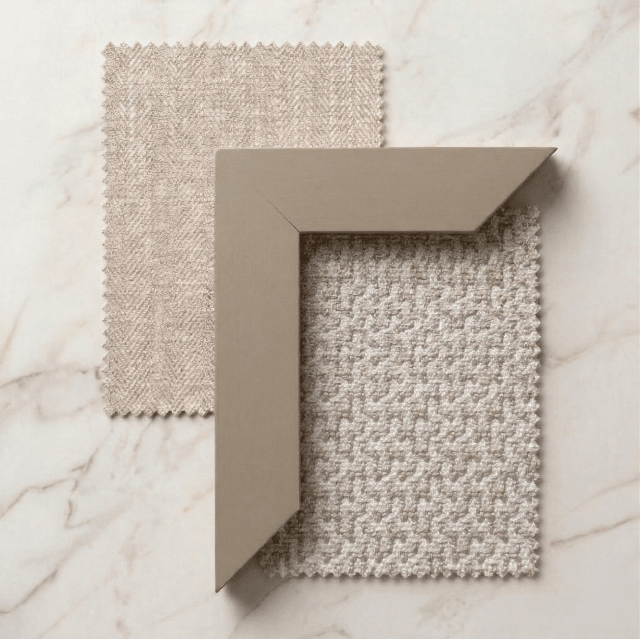 Harrington Almond Woven Channelled Headboard with Mid Taupe Frame & Cream & Beige Patterned Accent Wings Beds and Headboards