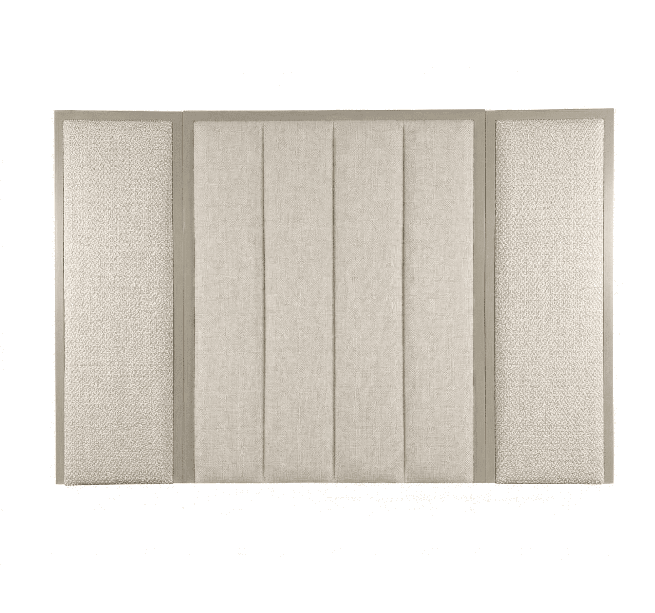 Harrington Almond Woven Channelled Headboard with Mid Taupe Frame & Cream & Beige Patterned Accent Wings Beds and Headboards