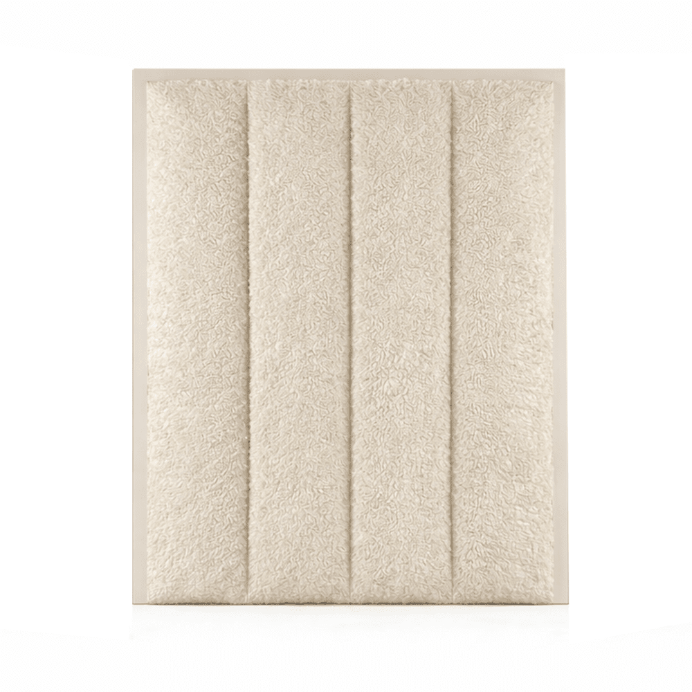 Harrington Cream Soft Teddy Channelled Headboard with Off White Frame Beds and Headboards