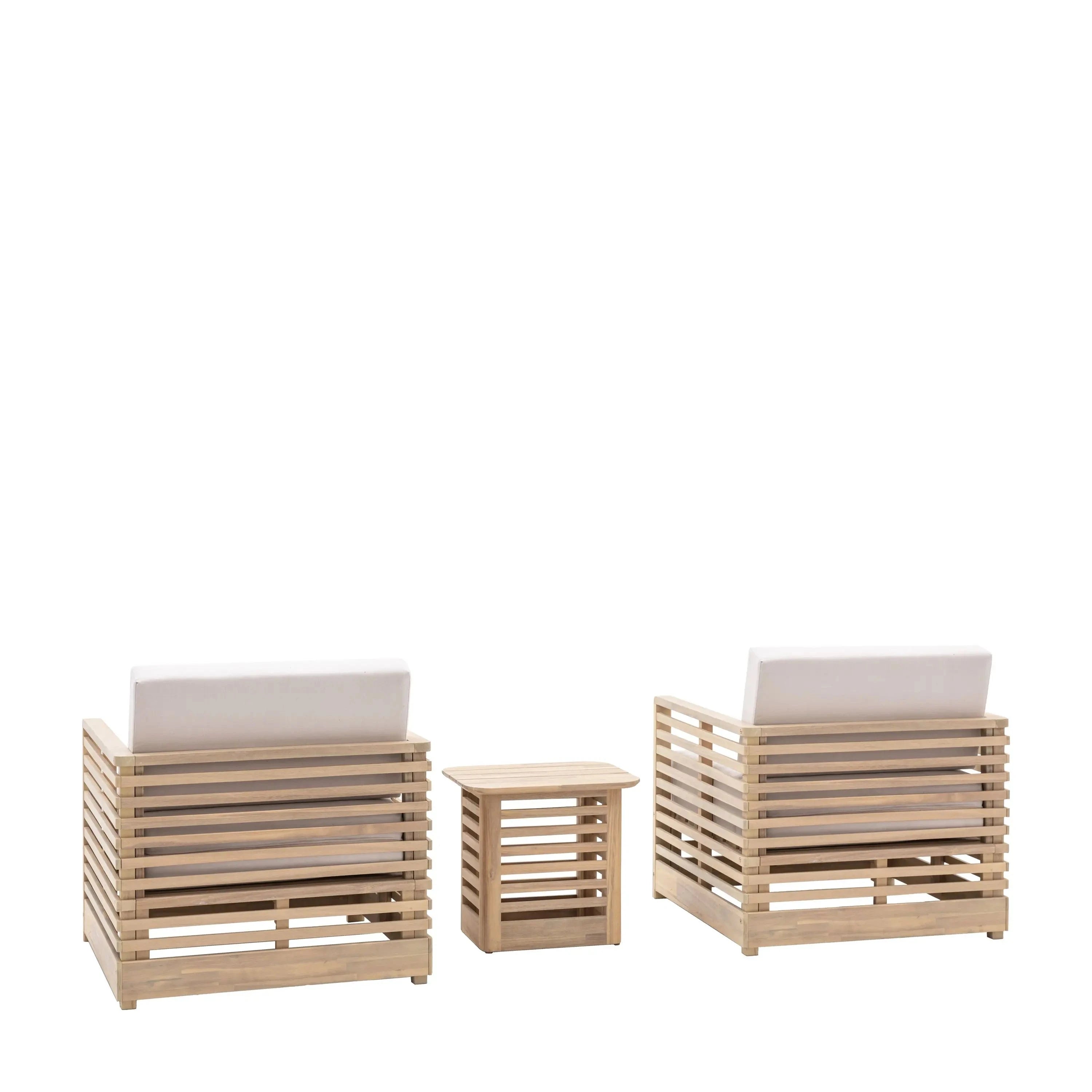 Havana Outdoor Cream & Lightwash Acacia Wood 2 Chair Lounge Set Outdoor