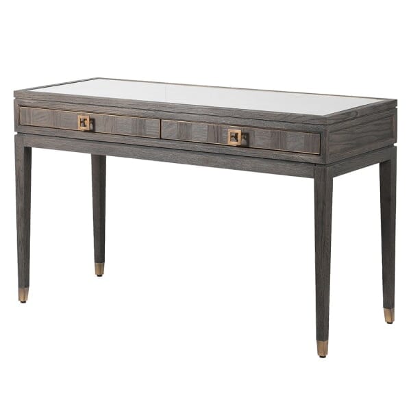 Haye 2 Drawer Chestnut & Gold Dressing Table with Glass Top Furniture