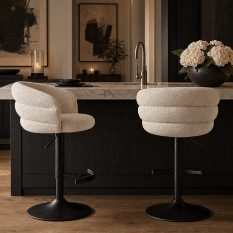 Hettie Cream Chenille Curved Back Bar Stool Furniture