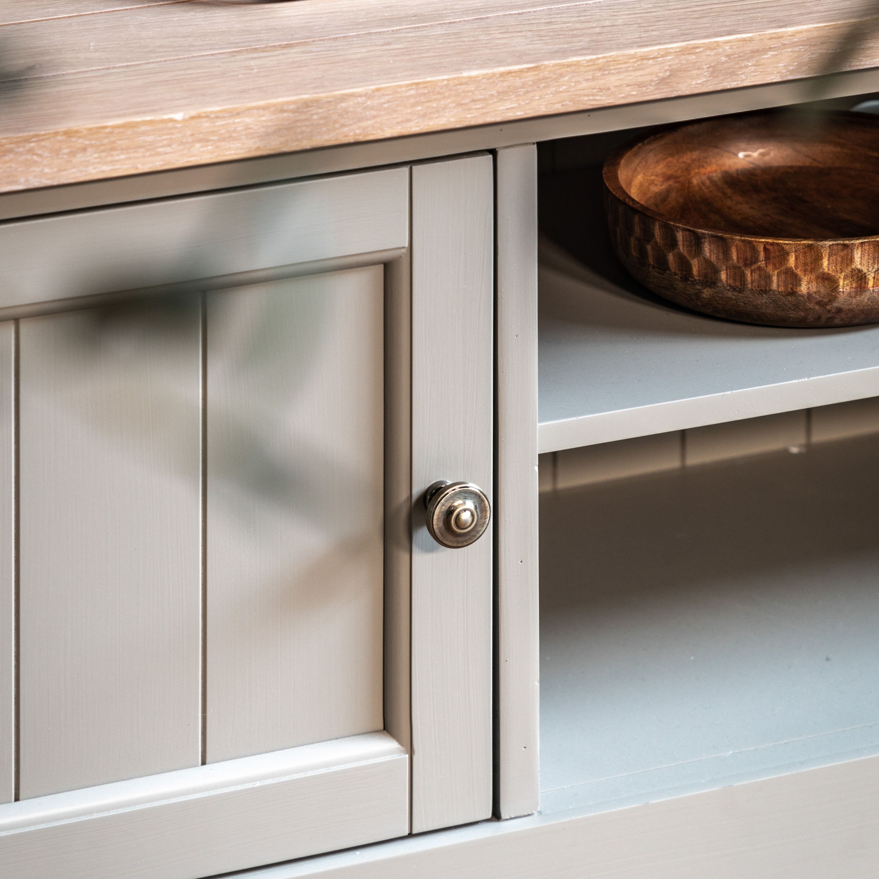 Highclere Sage Green Painted Media Unit with Oak Top Furniture