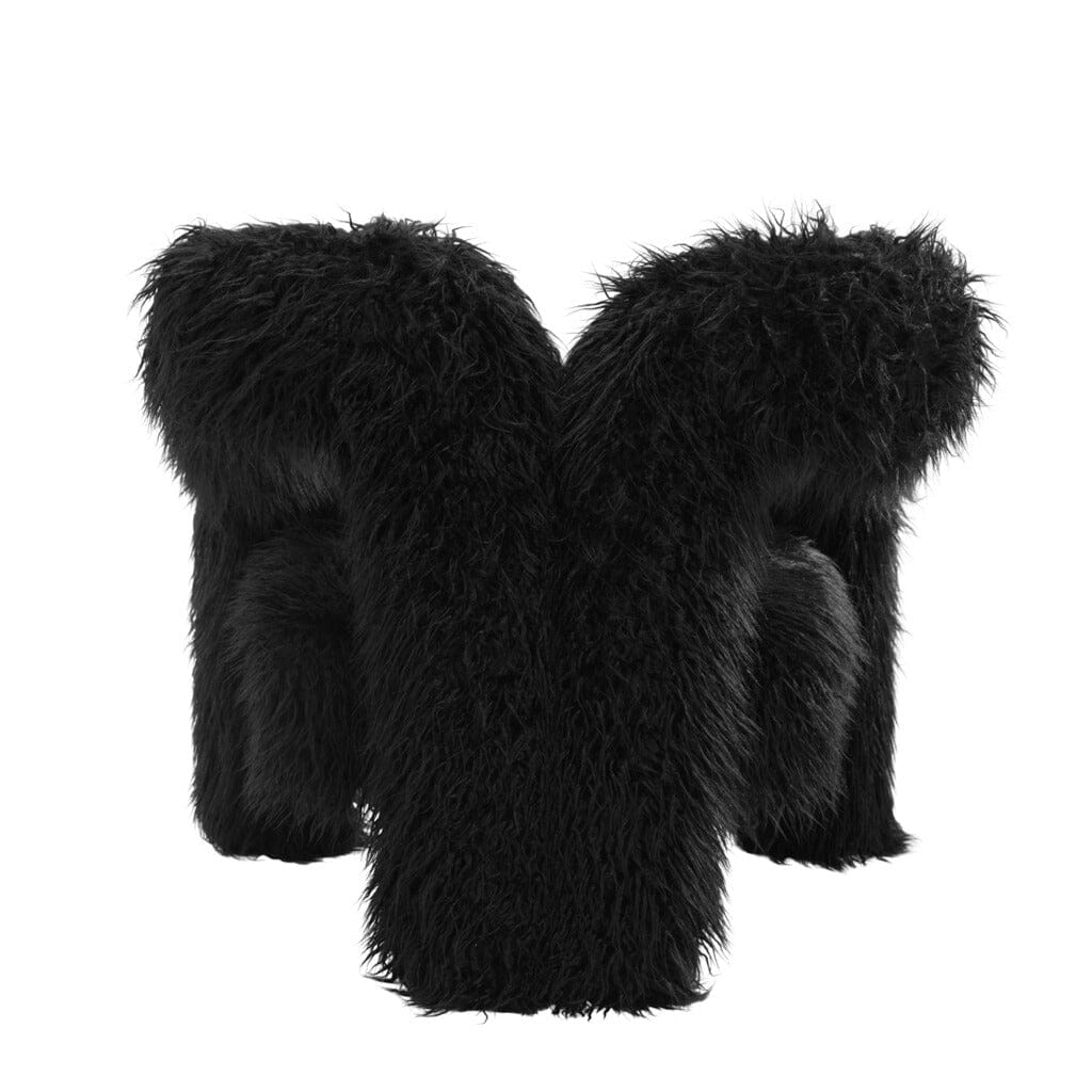 Himalaya Black Faux Fur Statement Curved Accent Chair Furniture
