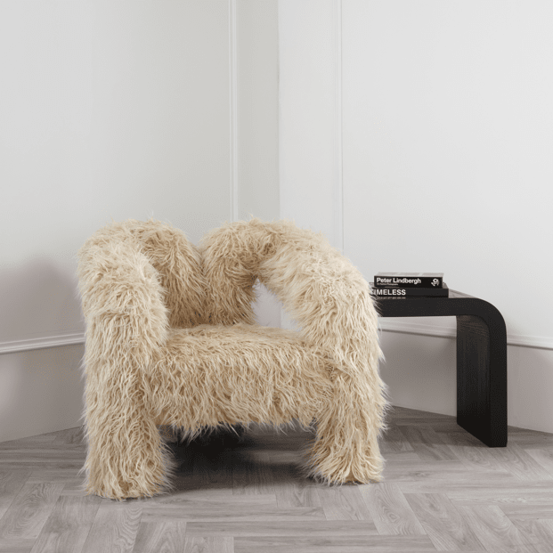 Himalaya Cream Faux Fur Statement Curved Accent Chair Furniture