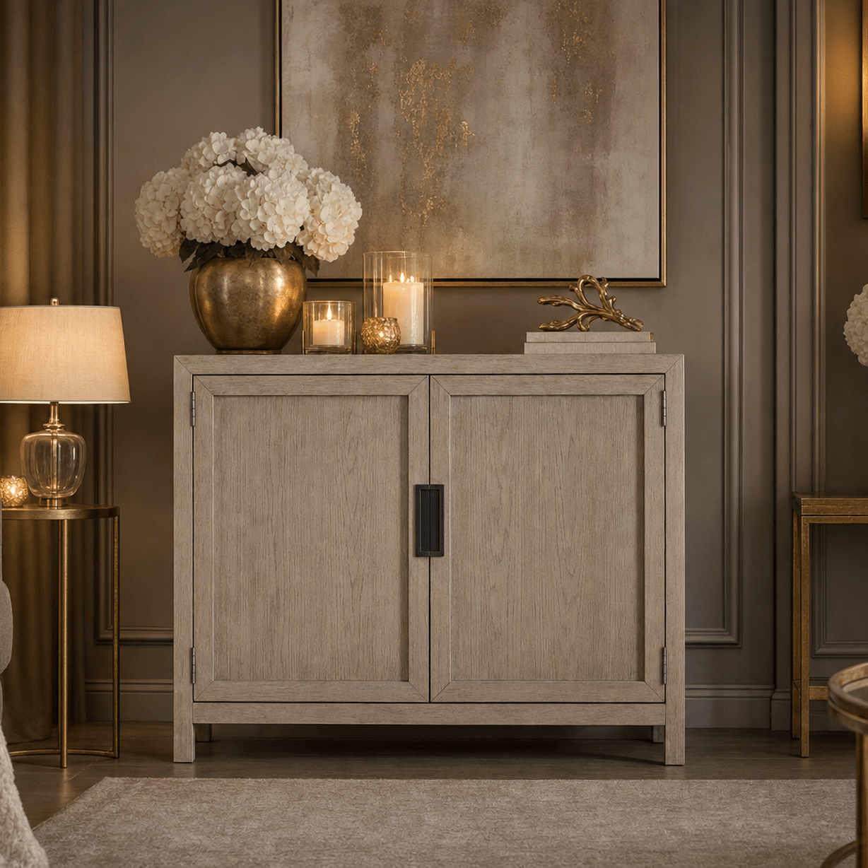 Hudson Greige Wooden 2 Door Sideboard Furniture