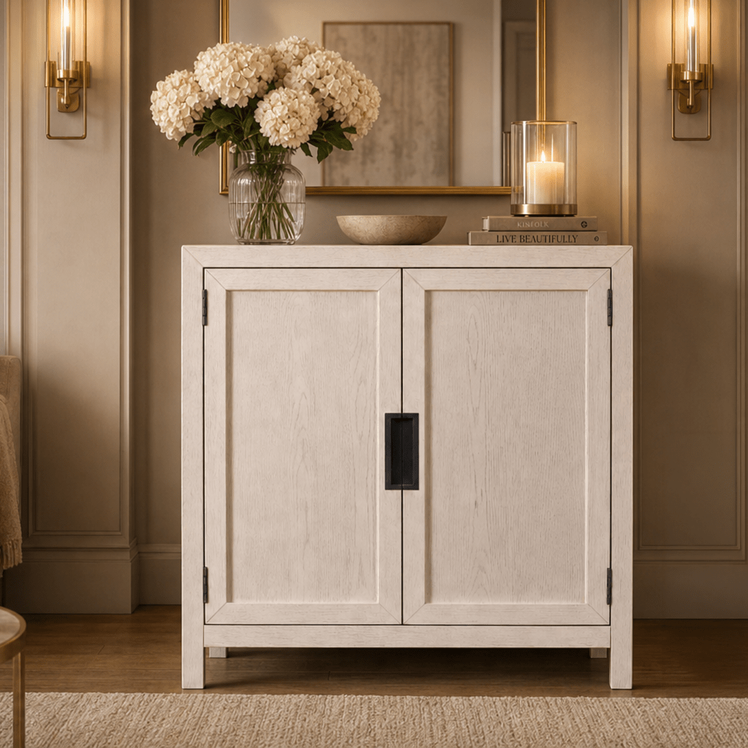 Hudson White Washed Wood 2 Door Sideboard Furniture