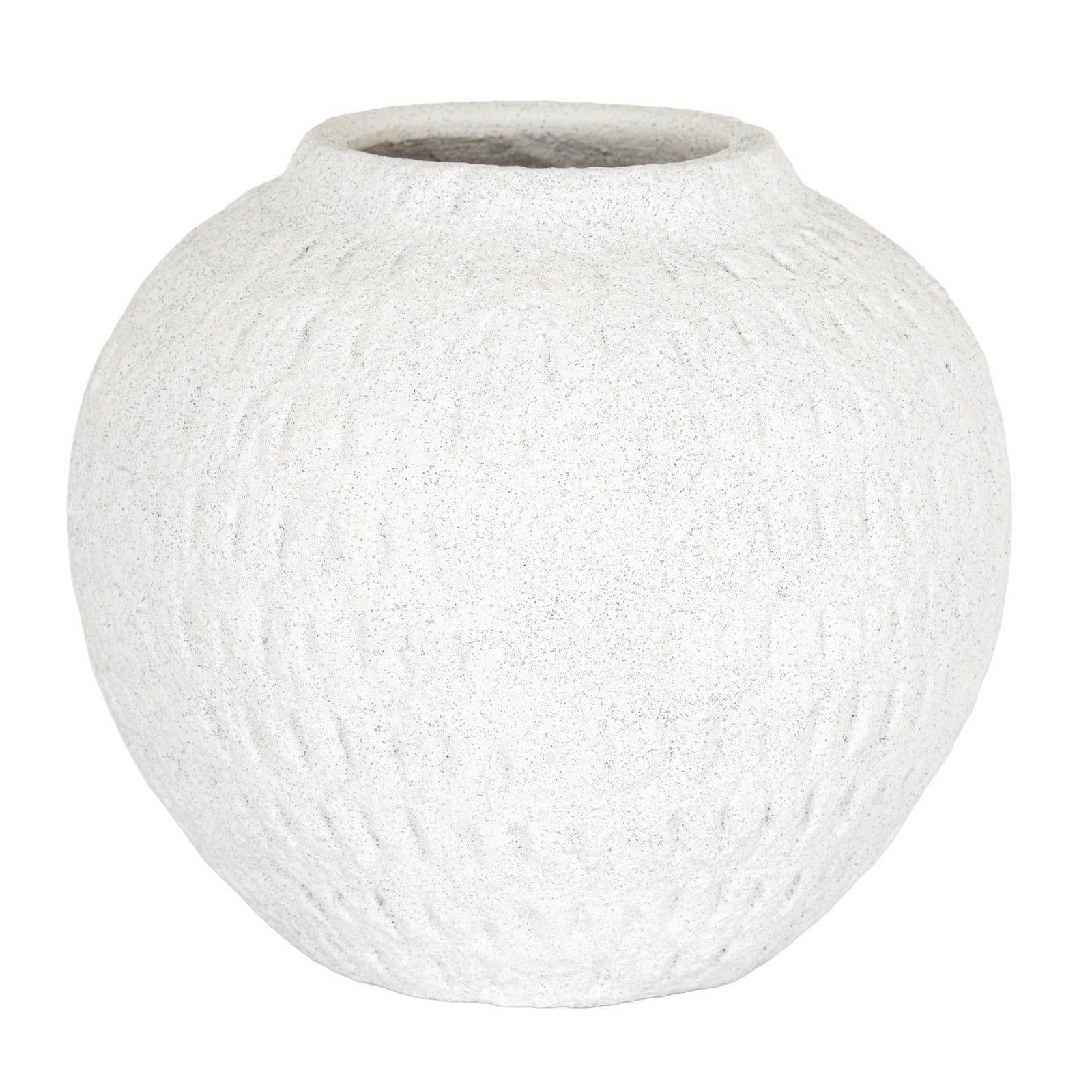 Immie White Stone Textured Round Vase