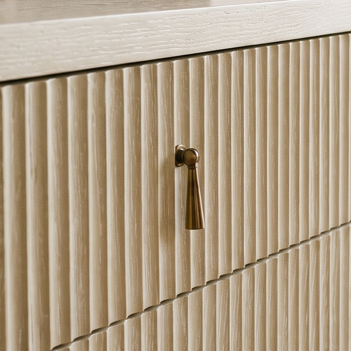 Lettos Whitewash Wooden Ribbed Front 6 Drawer Chest