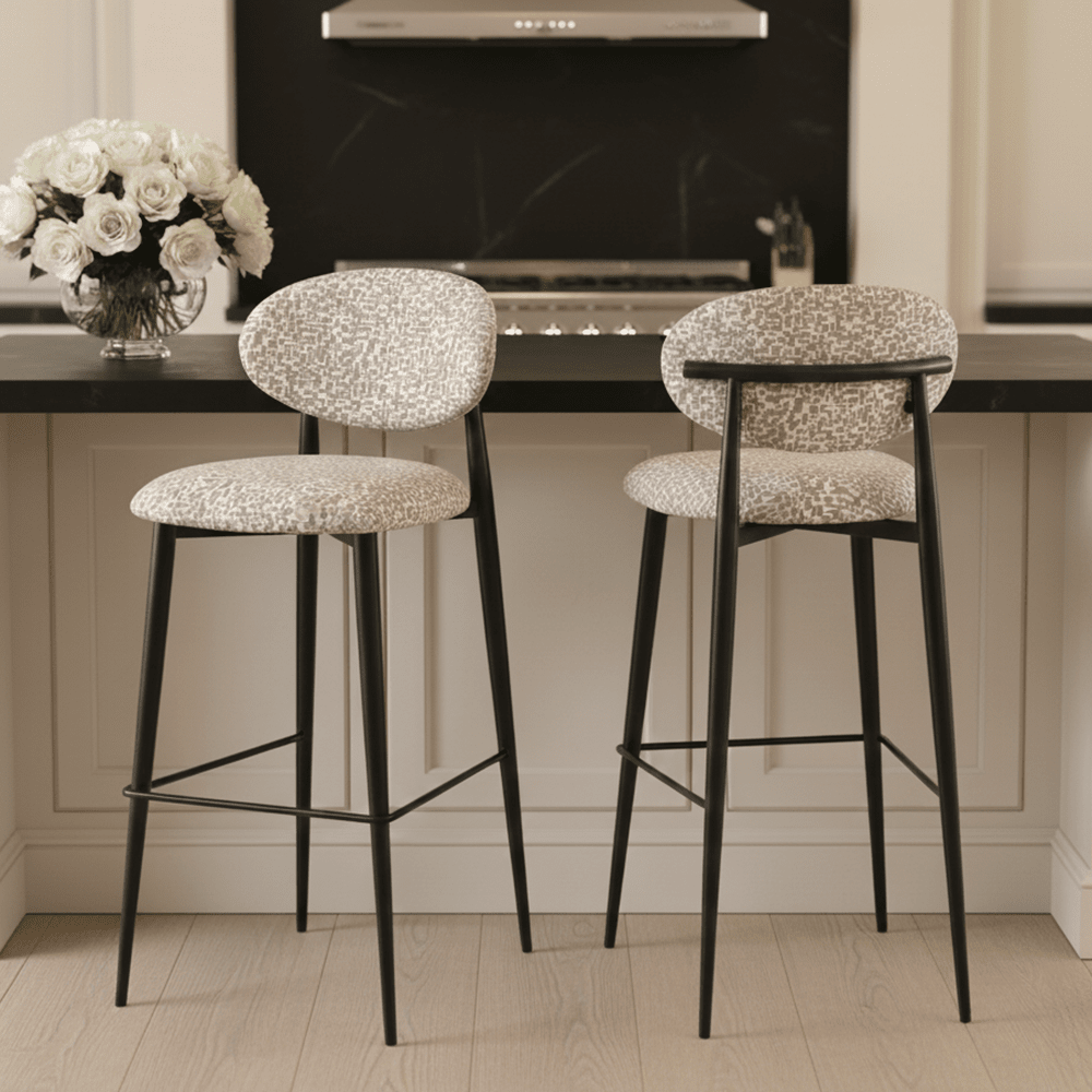 Imogen Taupe & Cream Geometric Patterned Bar Stool with Black Legs Furniture