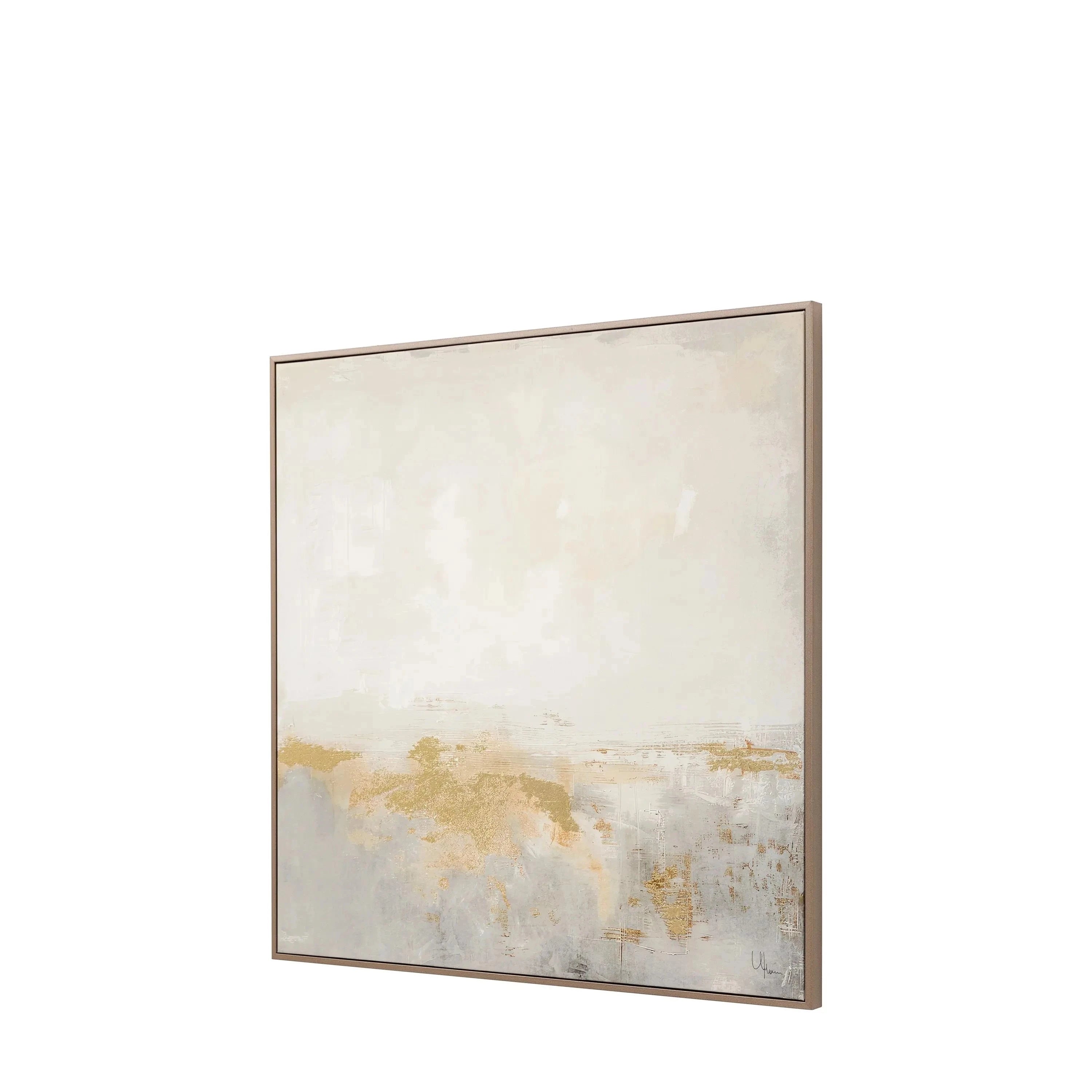 In Stock - Adele Neutral & Gold Metallic Framed Canvas Wall Art