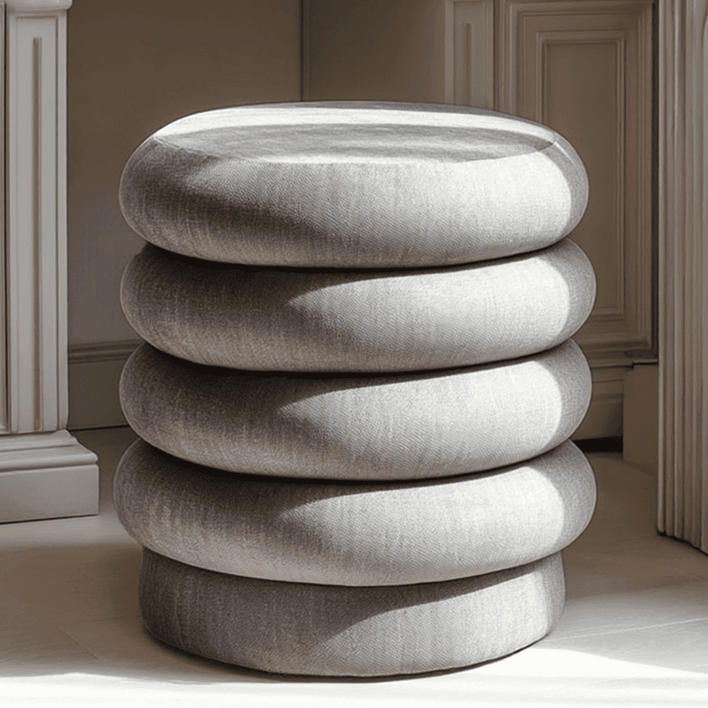 In Stock - Amreli Curved Grey Upholstered Stool Furniture