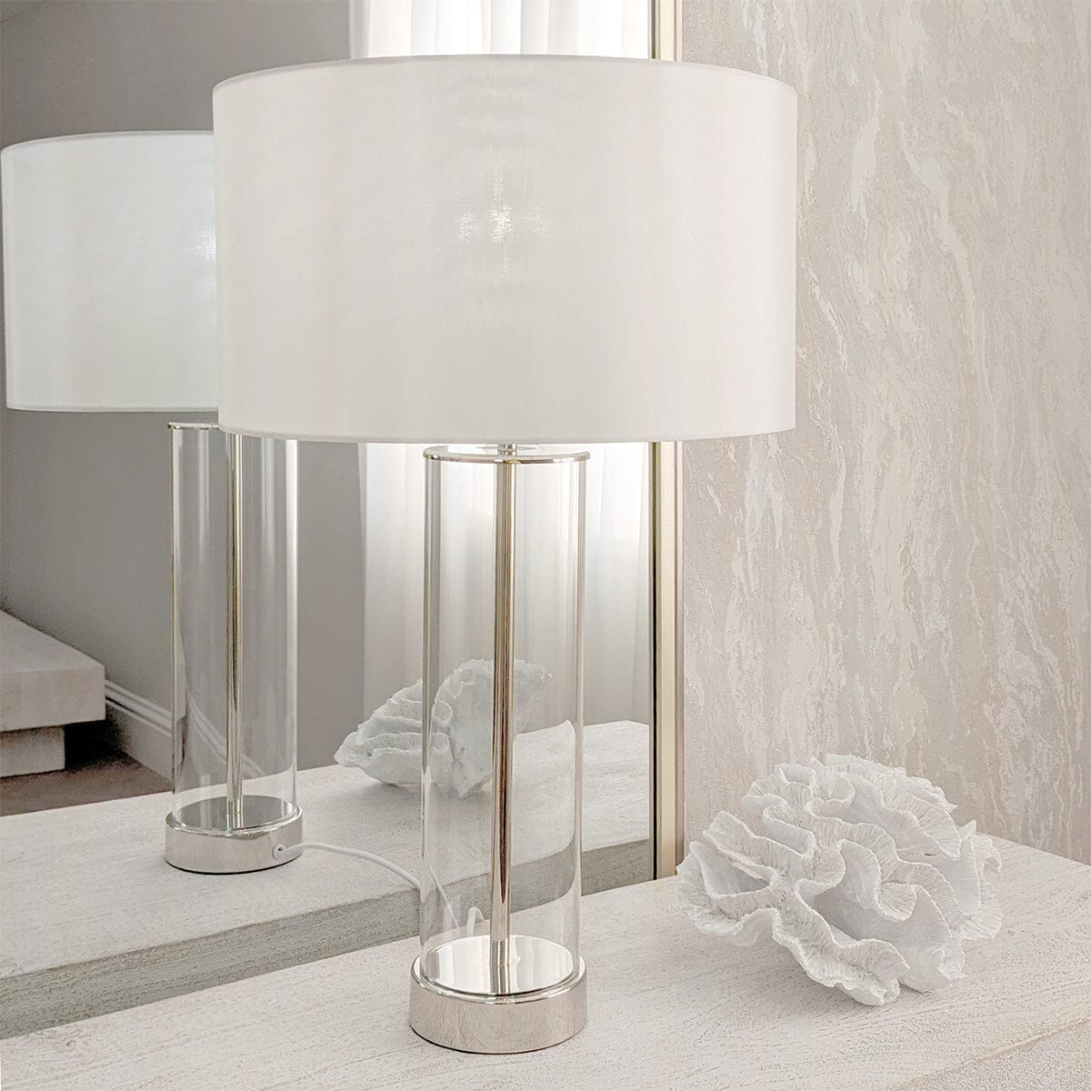 In Stock - Azure Silver & Glass Large Table Lamp Lighting