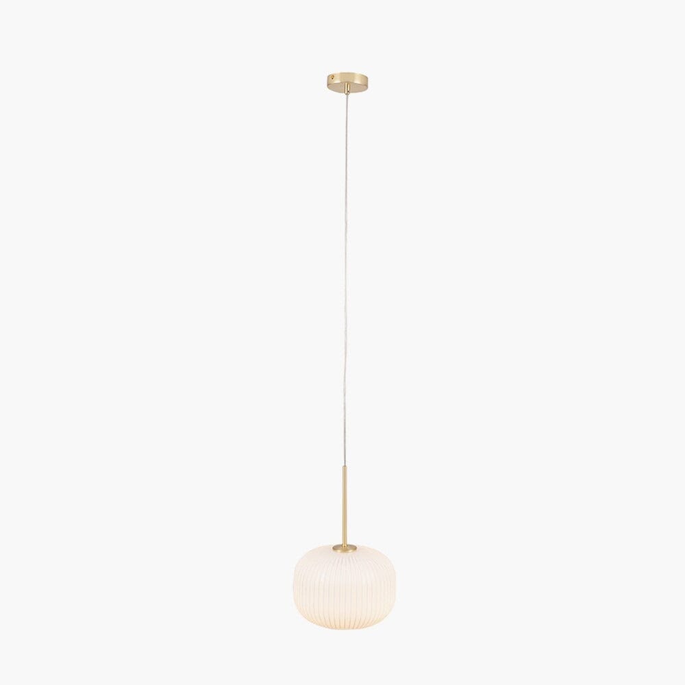 In Stock - Bellamy White Glass & Gold Ribbed Glass Circular Pendant Ceiling Light Lighting