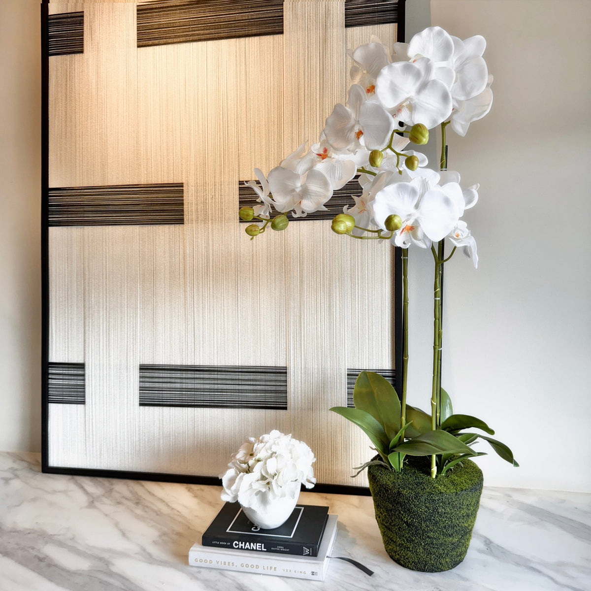 In Stock - Faux White Orchid in Moss Pot
