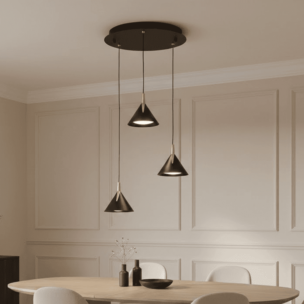 In Stock - Imogen Matt Black & Gold 3 Drop Round Pendant Ceiling Light Lighting